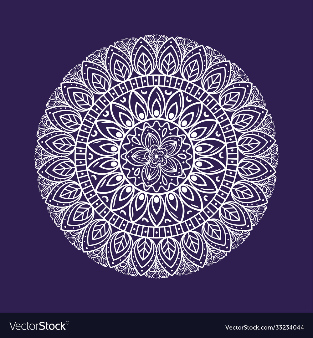 Floral mandala white color on purple background Vector Image