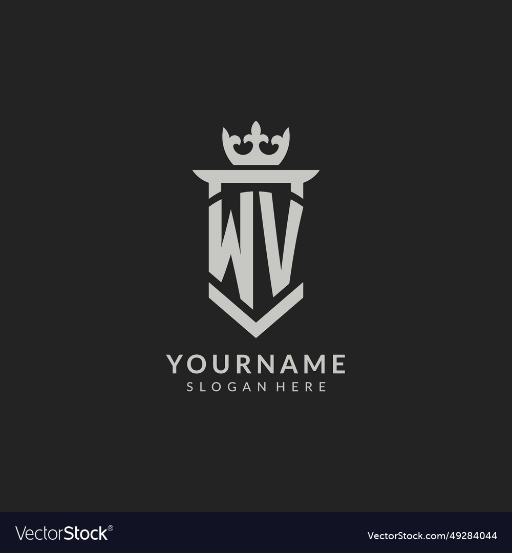 Initial wv shield and crown logo style Royalty Free Vector