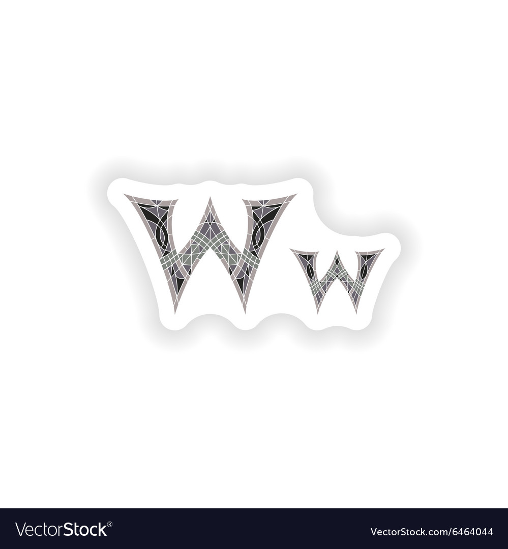 Sticker low poly letter w in gray mosaic polygon