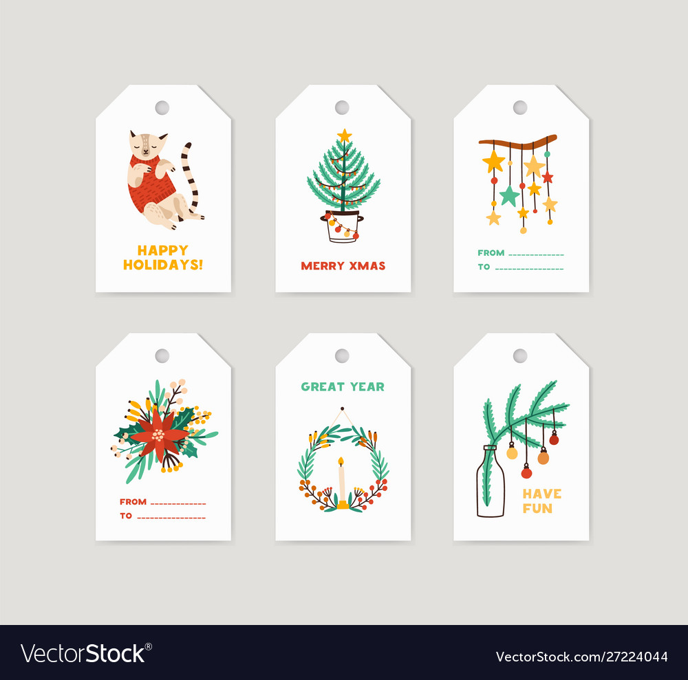 Winter holiday tags set christmas labels Vector Image