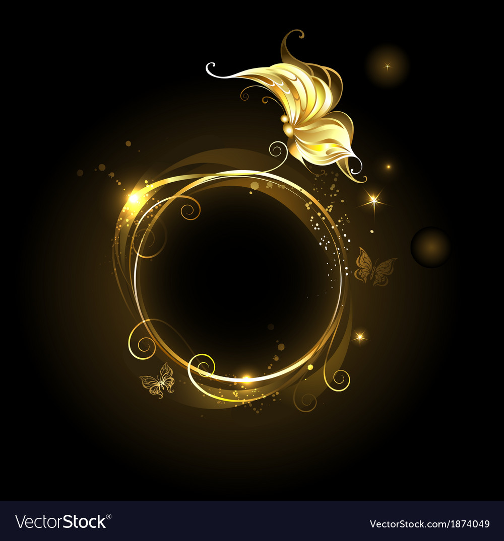 Round Banner With Golden Butterfly Royalty Free Vector Image