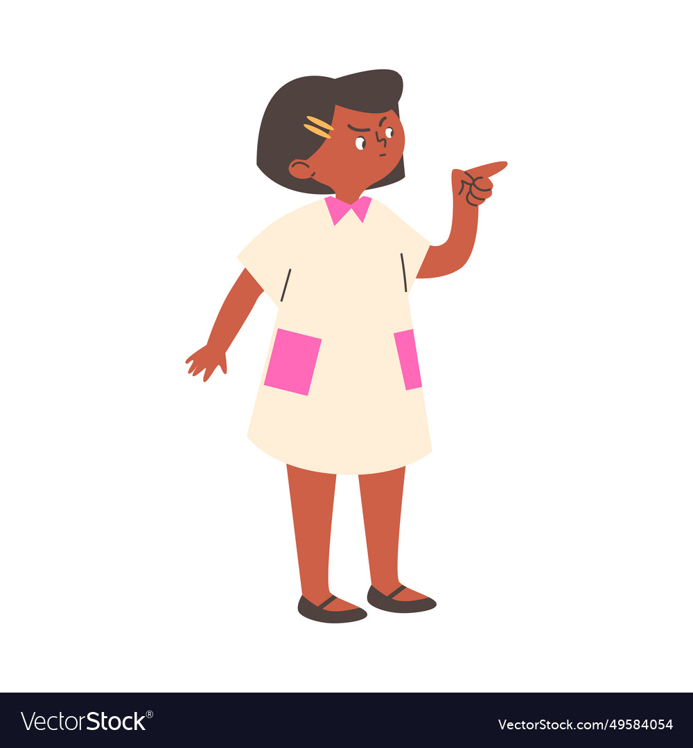 Angry girl point her finger to the right Vector Image