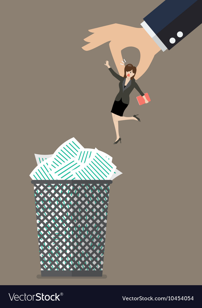 Boss throws a business woman in the trash can Vector Image