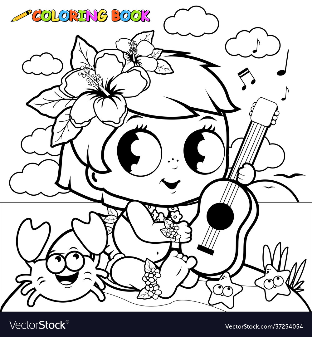 Hawaiian baby girl on a tropical island Royalty Free Vector