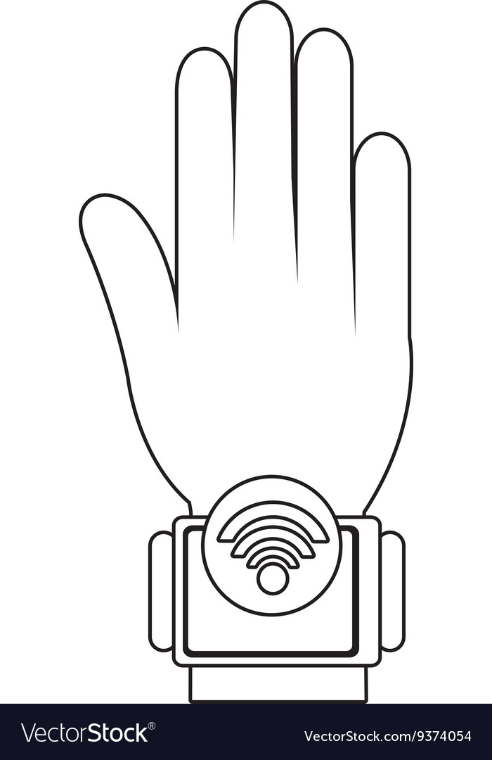 Humand hand wearing square watch with media icon