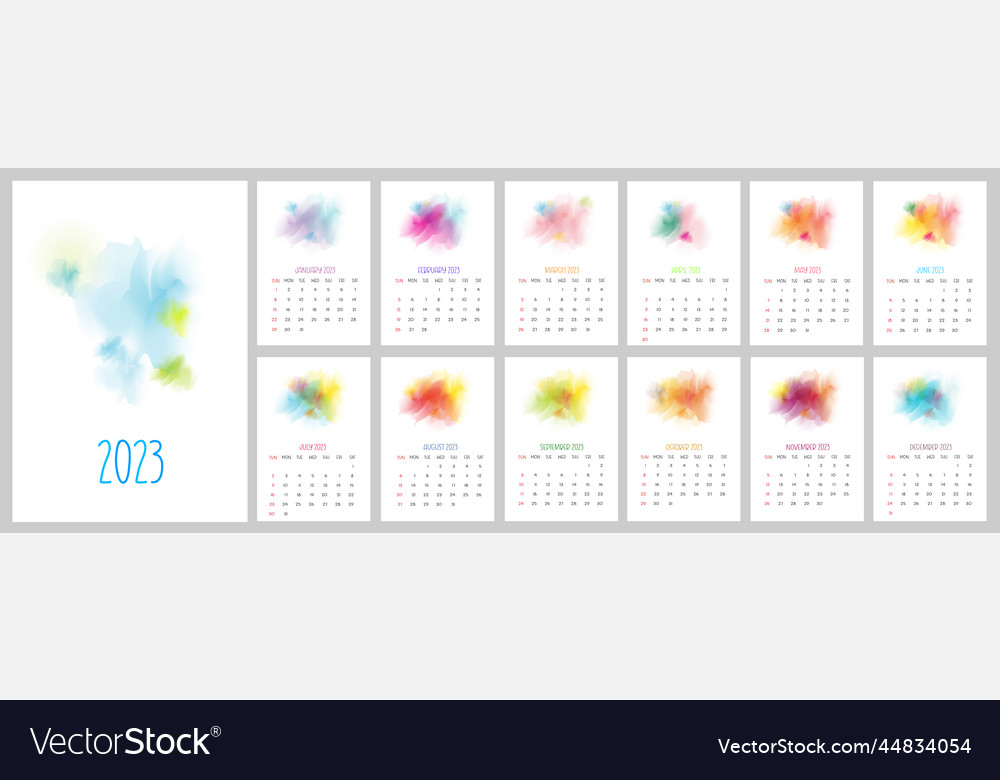 Monthly printable calendar 2023 watercolor design Vector Image