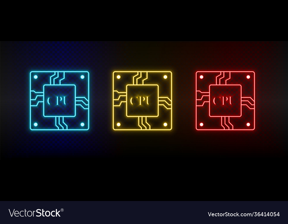 Neon icon set cpu hardware red blue