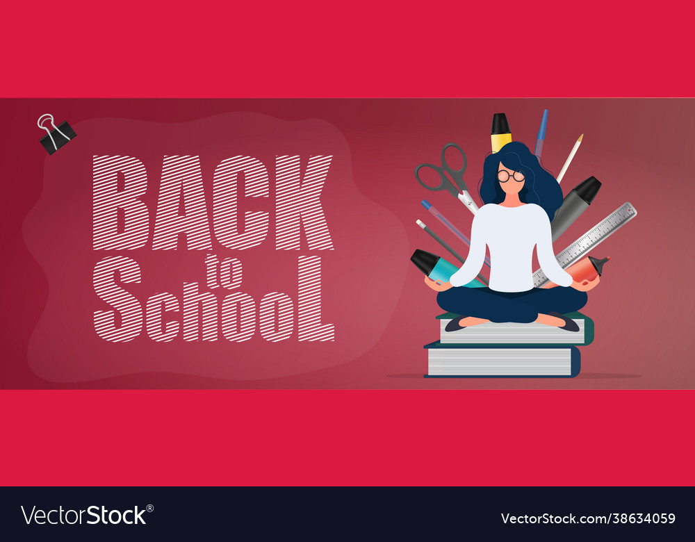 Back to school banner a girl with glasses sits