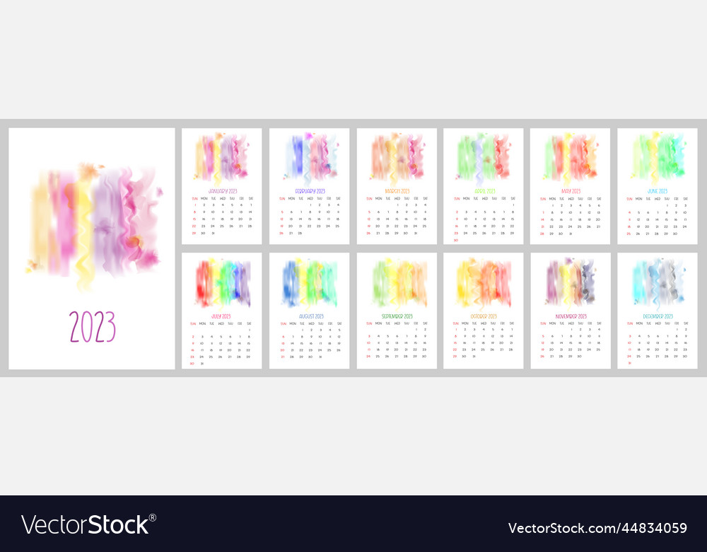 Monthly printable calendar 2023 watercolor design Vector Image