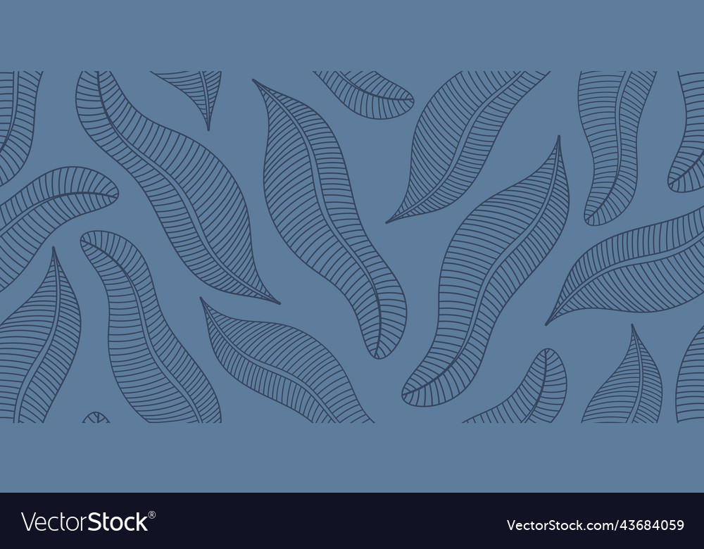 Seamless light blue banner with banana leaves