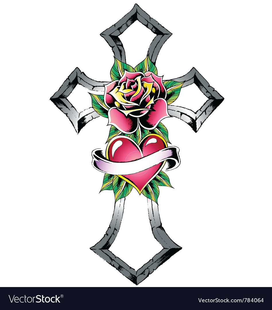 Tattoo Cross With Roses   Cross With Rose Tattoo Vector 784064 