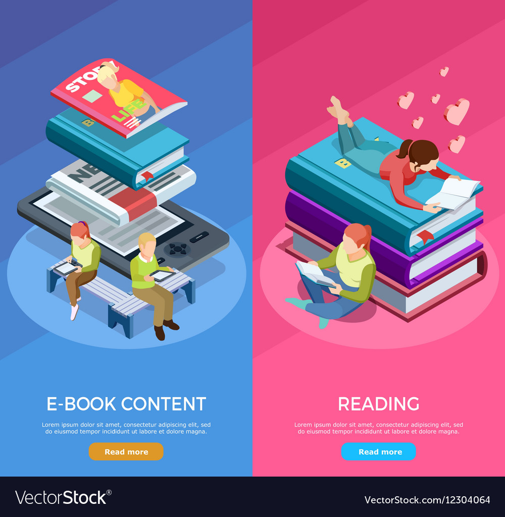 Isometric Vertical Reading Banner Set Royalty Free Vector