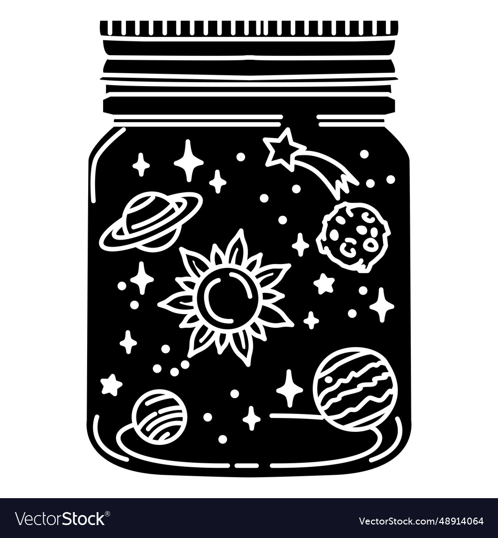 Mason jar art planets black Royalty Free Vector Image