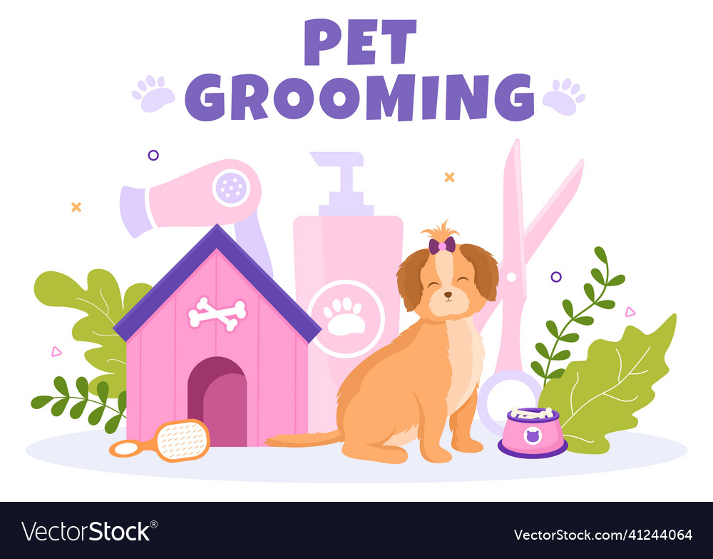 Pet grooming for dogs and cats in flat cartoon