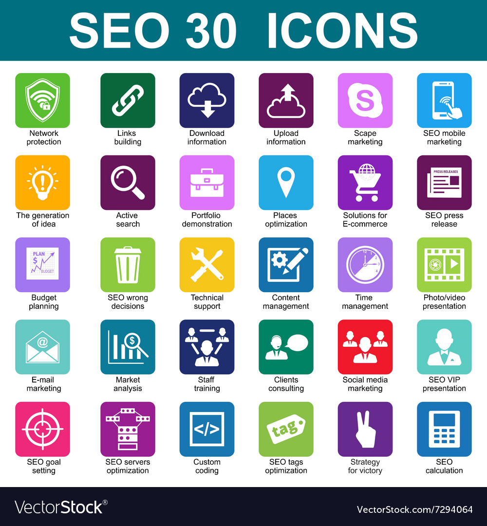 Seo 30 icons Royalty Free Vector Image - VectorStock