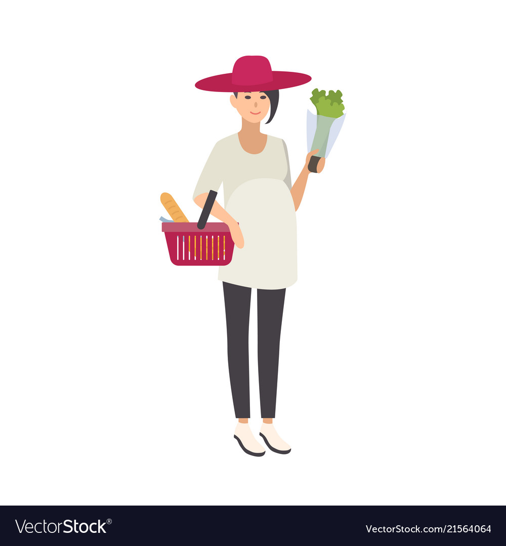 Stylish smiling pregnant woman wearing hat