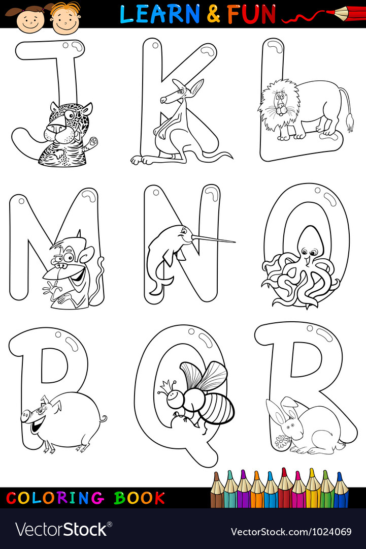 Cartoon alphabet with animals for coloring Vector Image