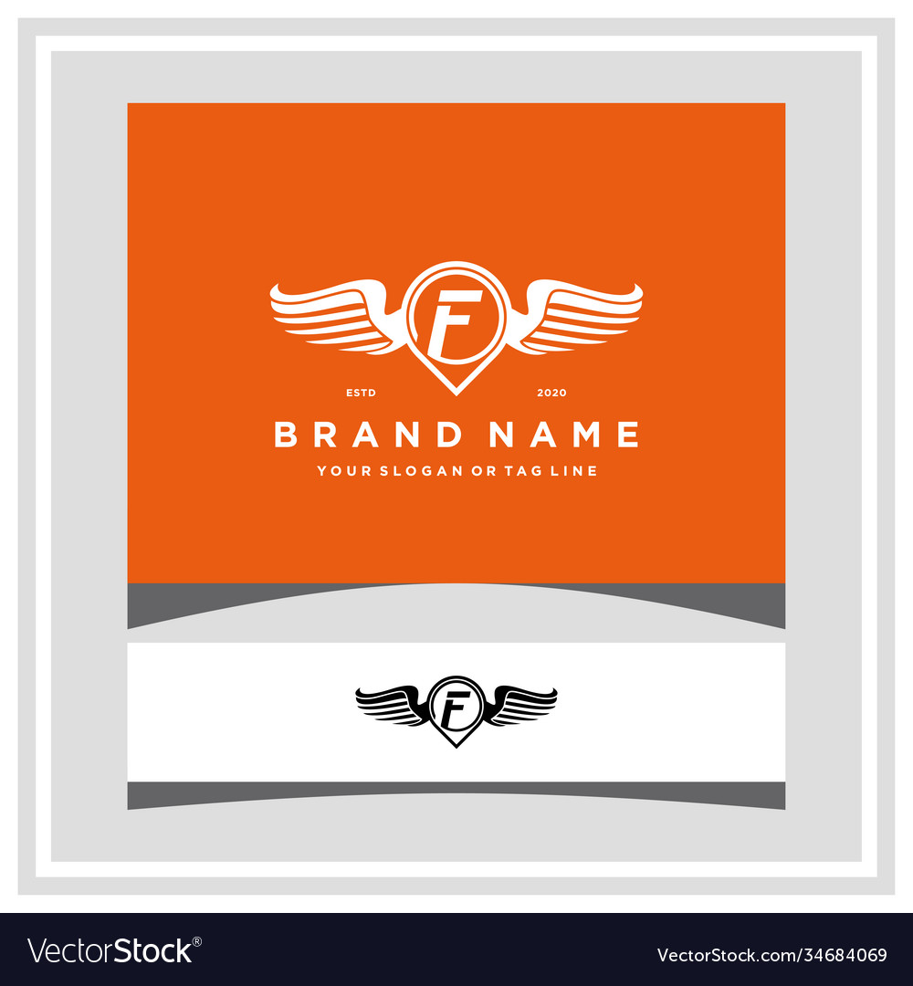 Letter f pin map wing logo design concept