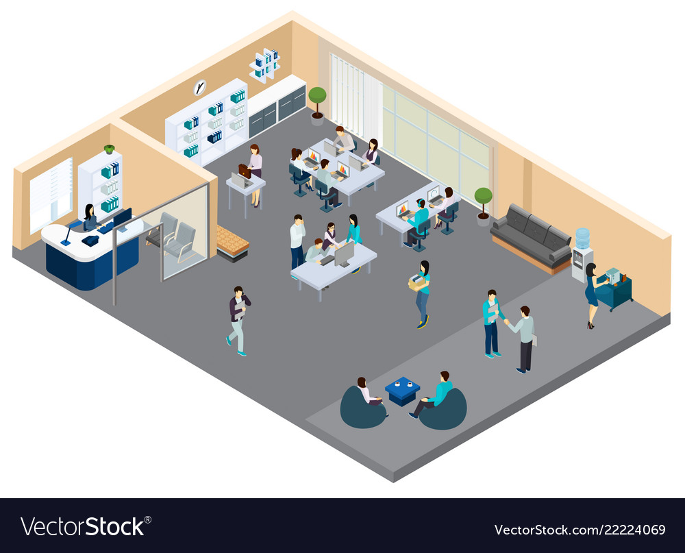 Office isometric composition Royalty Free Vector Image