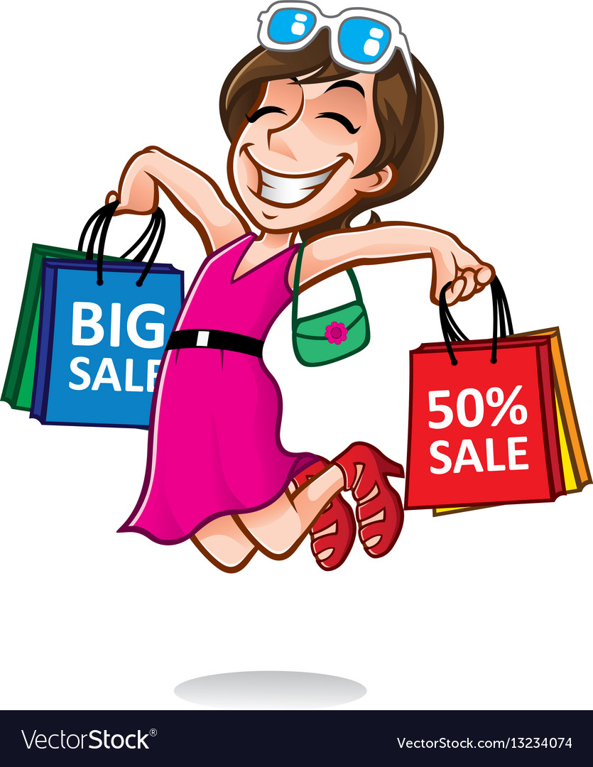 Cartoon happy shopper girl Royalty Free Vector Image