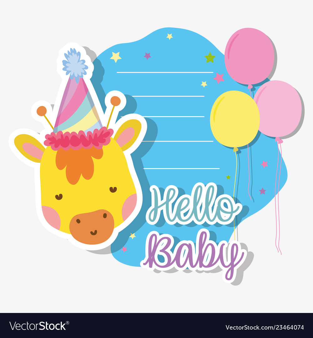 Giraffe with party hat and balloos to invitation