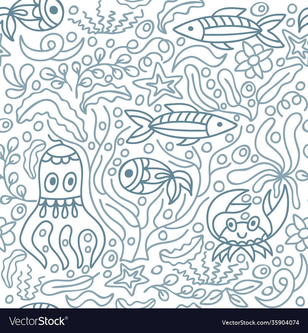 Outline underwater animal seamless pattern Vector Image