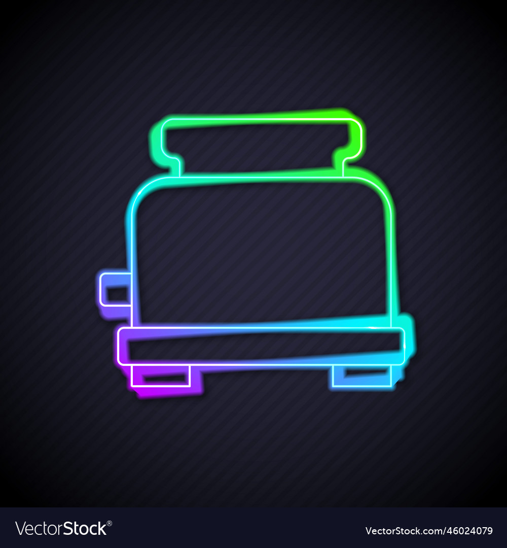 Glowing neon line toaster icon isolated on black