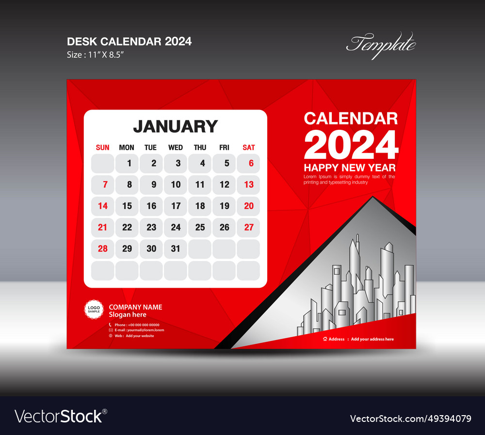 January 2024 template- desk calendar year Vector Image