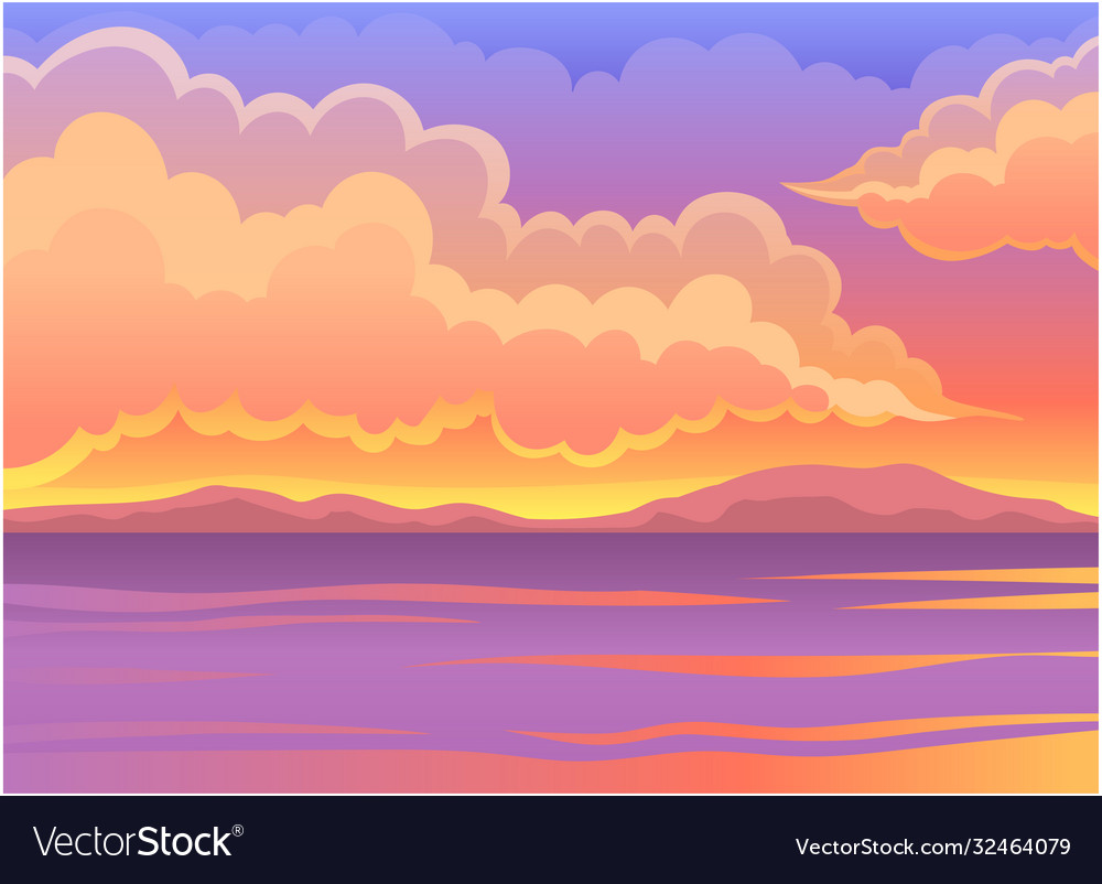 Picturesque nature landscape with sunset and water