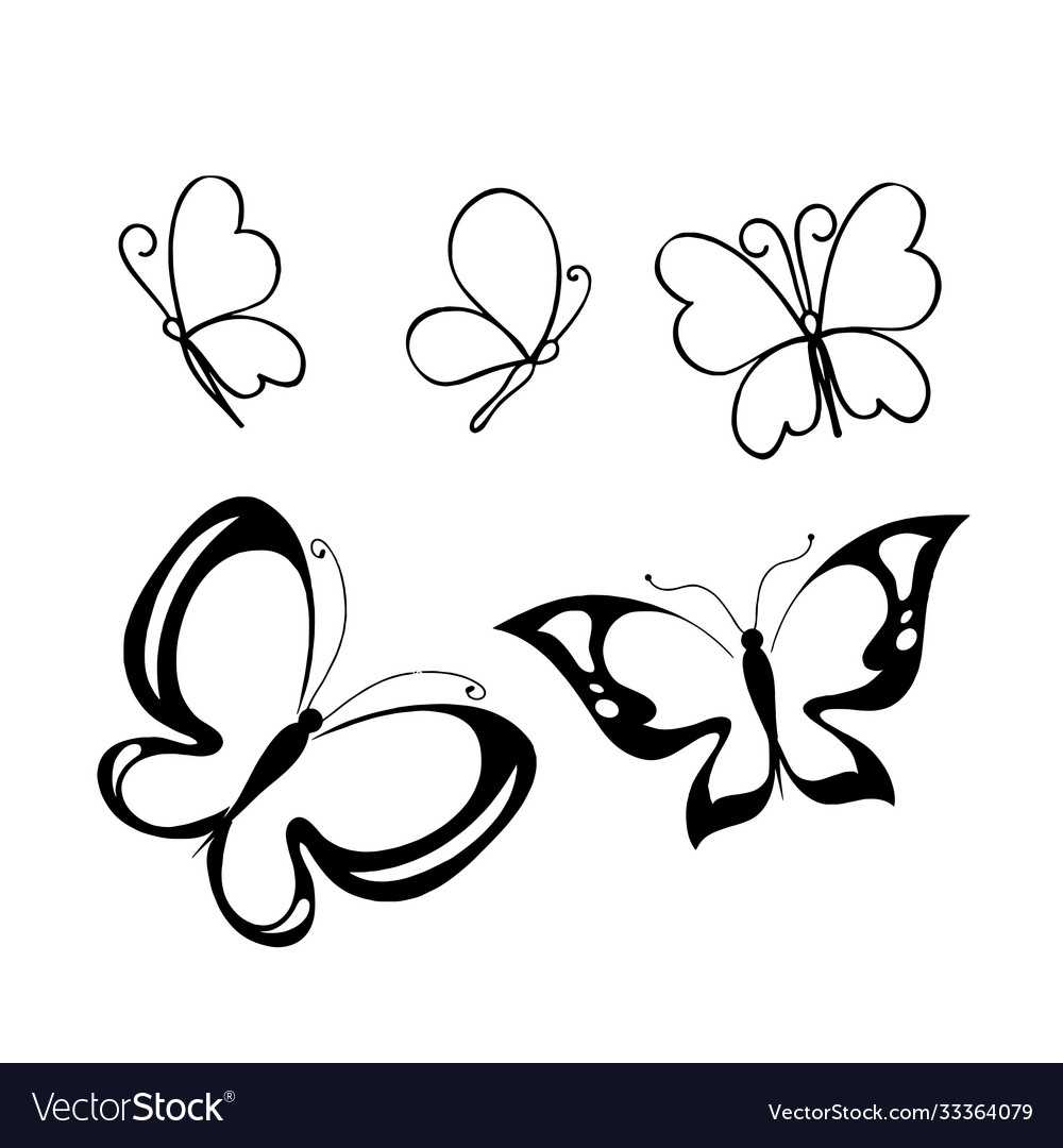 Set butterflies isolated on white