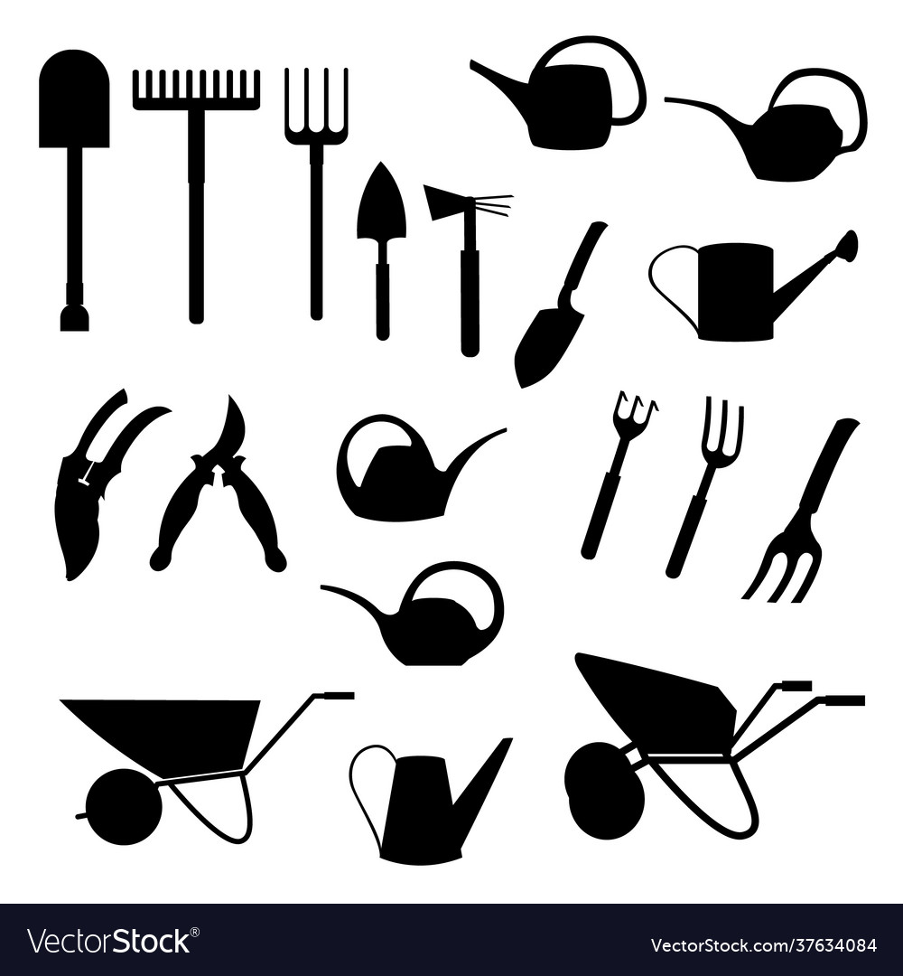 A set garden tools silhouettes isolated