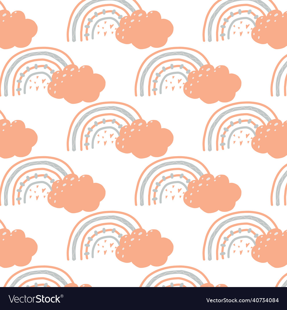 Seamless pattern with rainbow and cloud