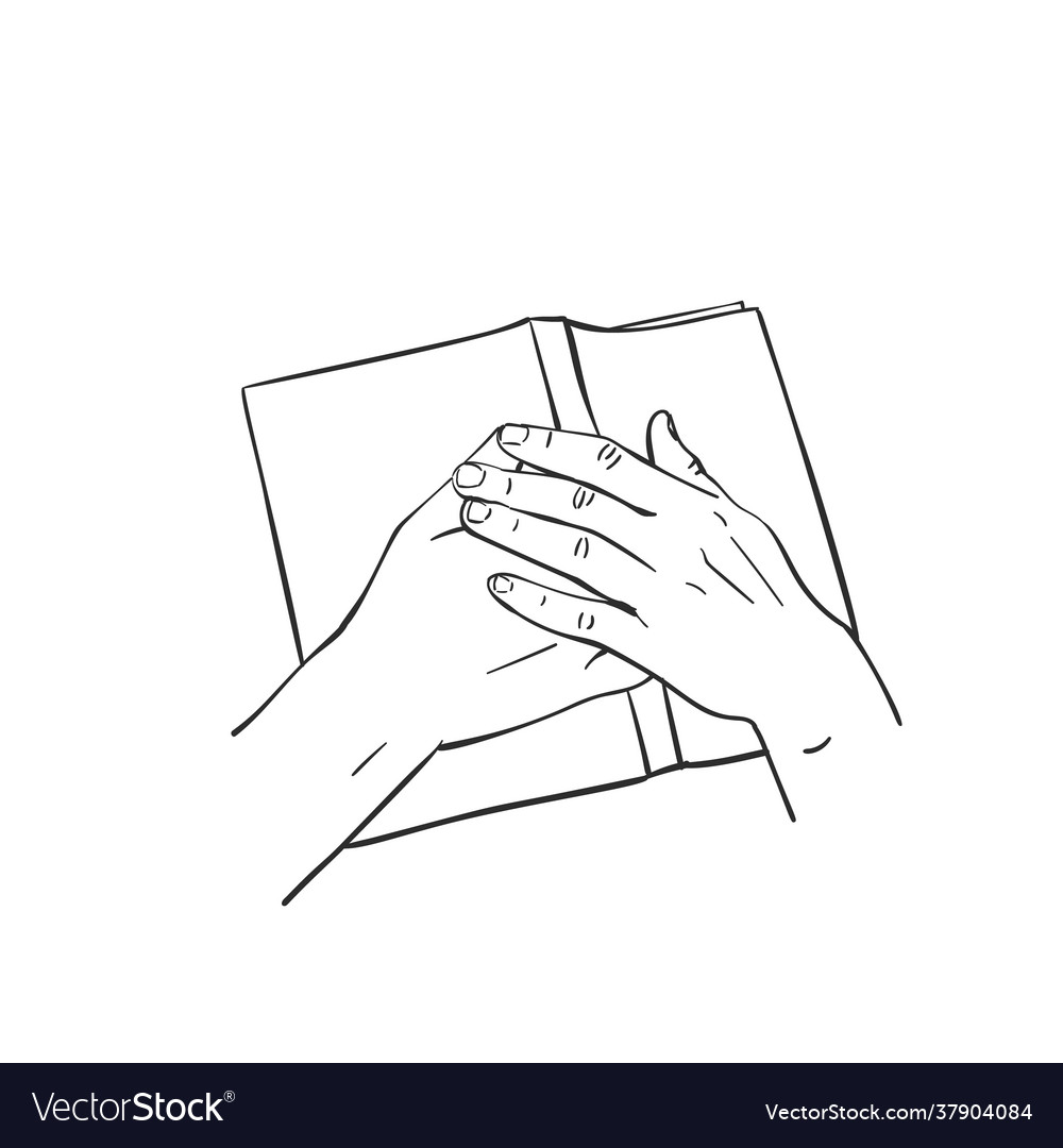 Sketch both hands laying on open book hand Vector Image