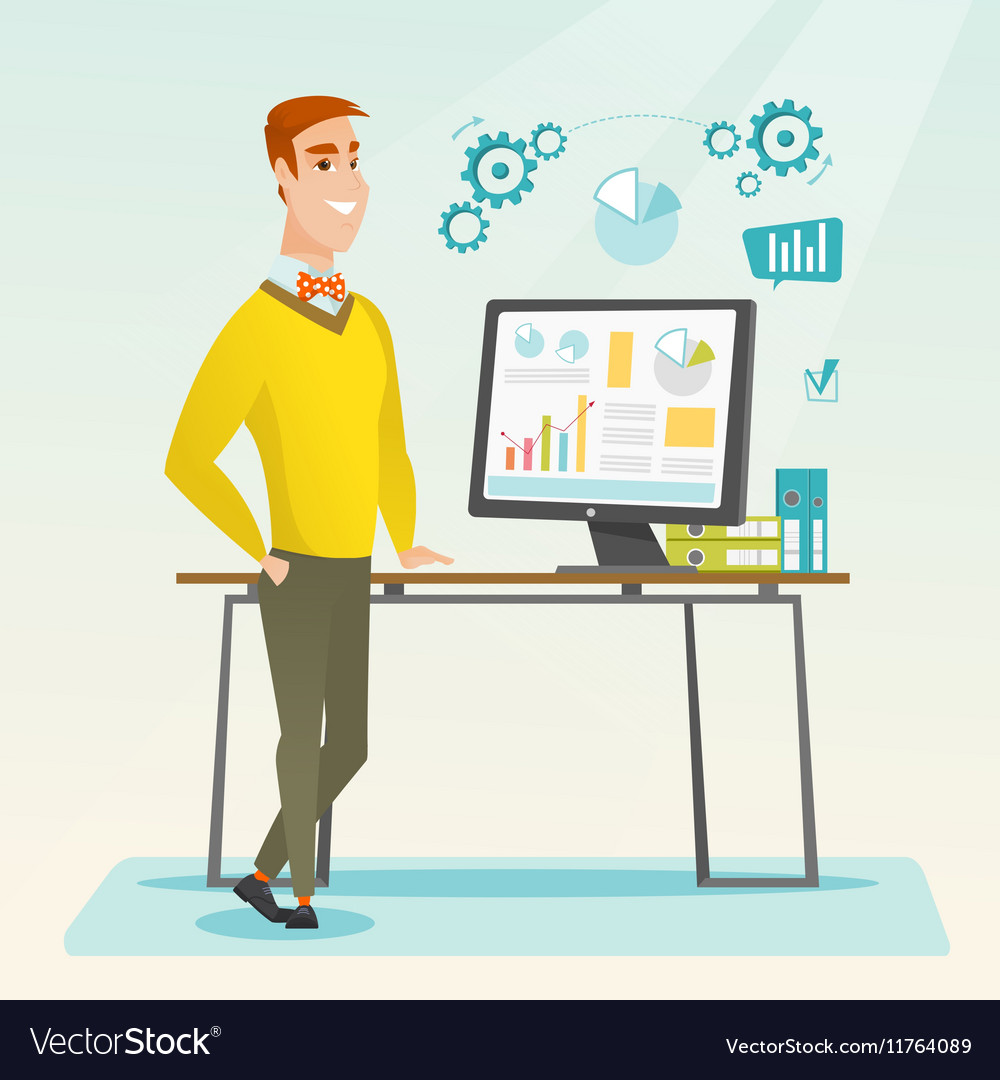 Businessman making presentation on computer Vector Image