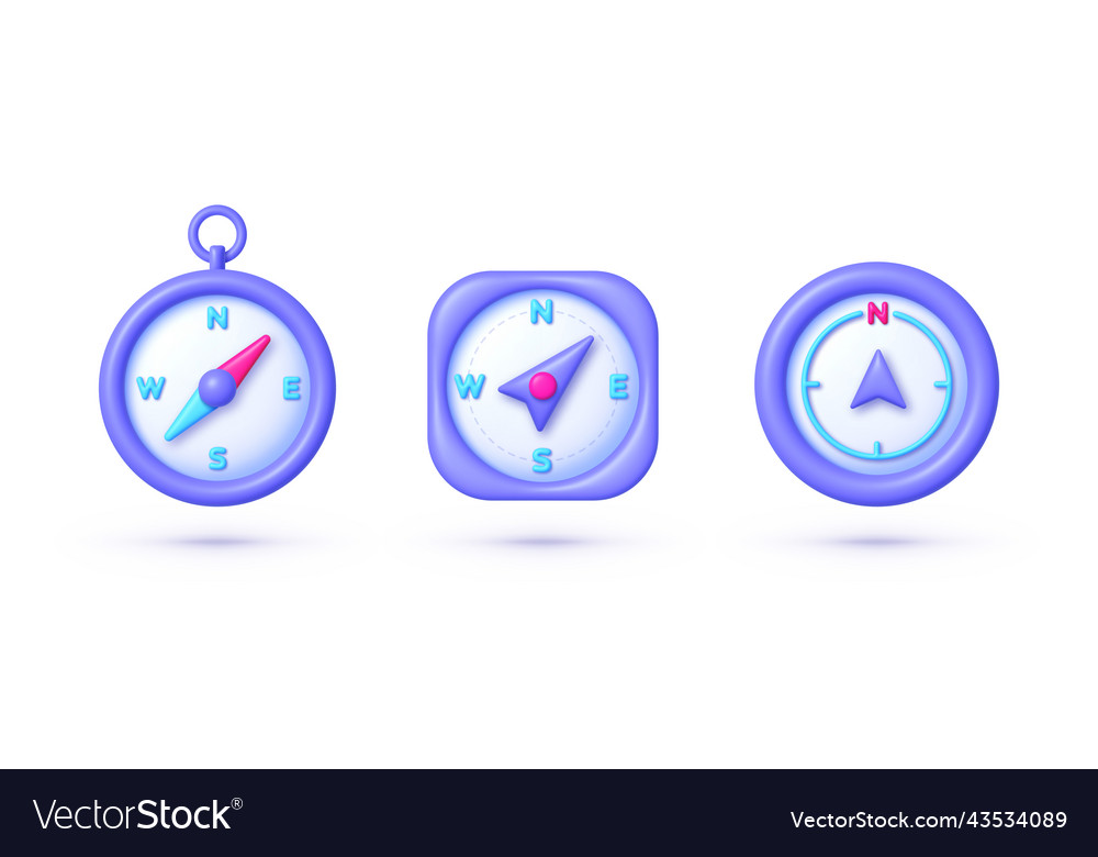 Compass 3d set on white background vintage vector image Compass 3d set on white background vintage