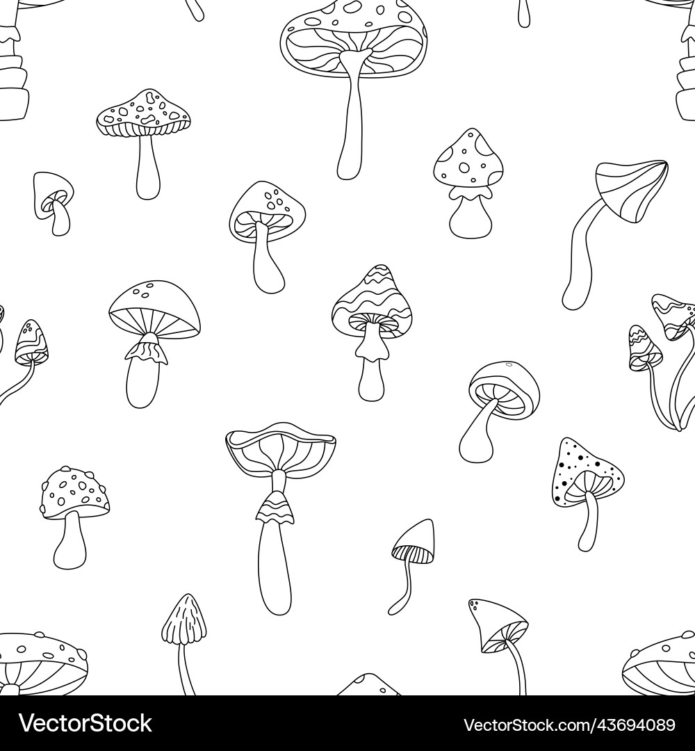 Outline seamless pattern with mushrooms flat Vector Image