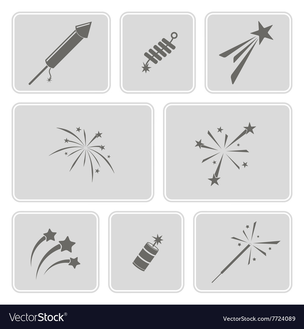 Set of monochrome icons with firework