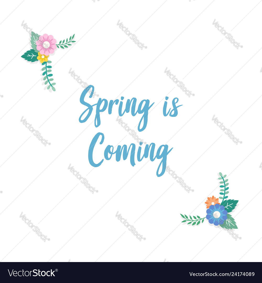 Spring is coming text with frame of bouquet Vector Image