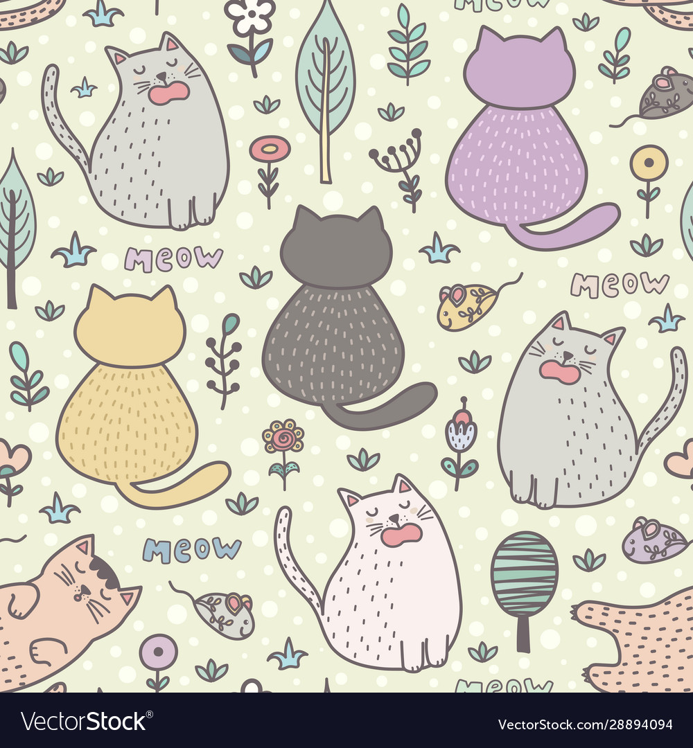 Funny cartoon cats seamless pattern childish