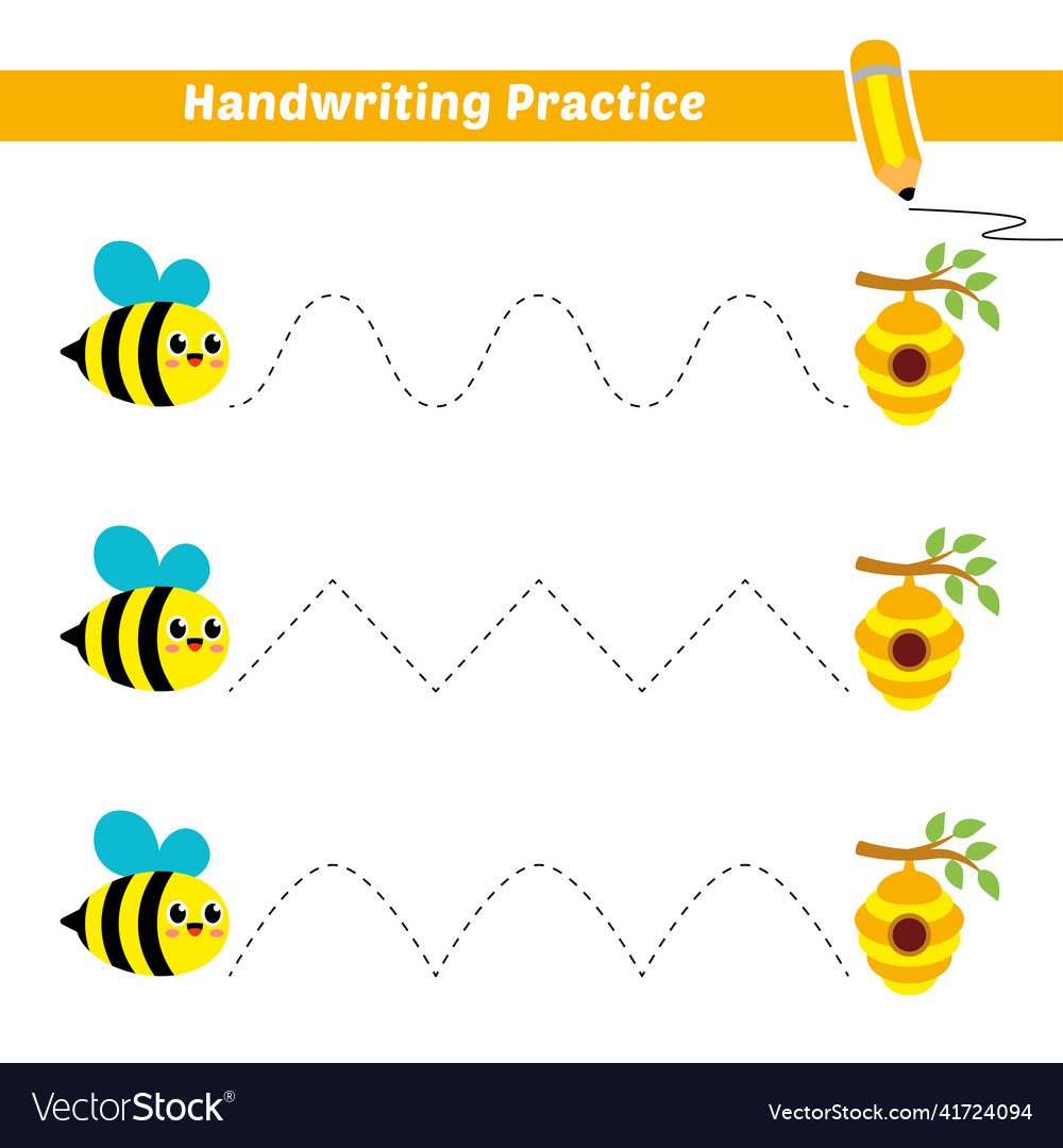 Handwriting practice for kids with bee and beehive