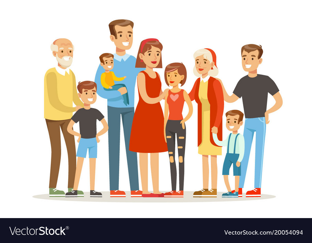 Happy big caucasian family with many children Vector Image