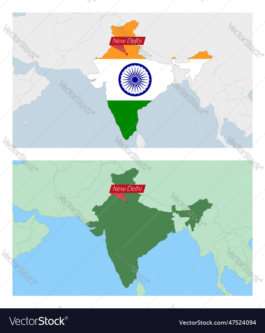 India map with pin of country capital two types Vector Image