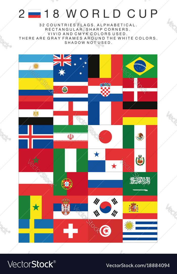 Rectangular flags 2018 world cup countries Vector Image