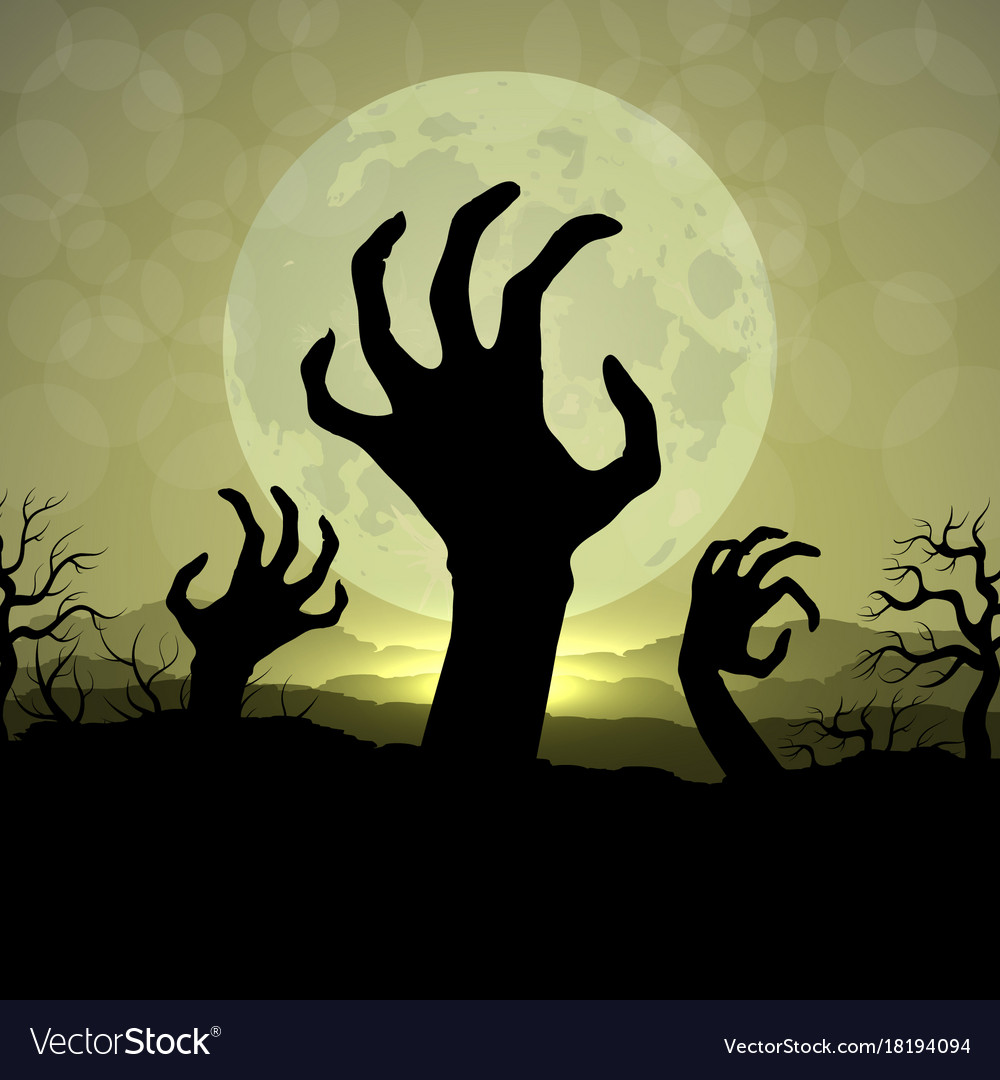 Zombi Hands In Halloween Night On Moon Royalty Free Vector