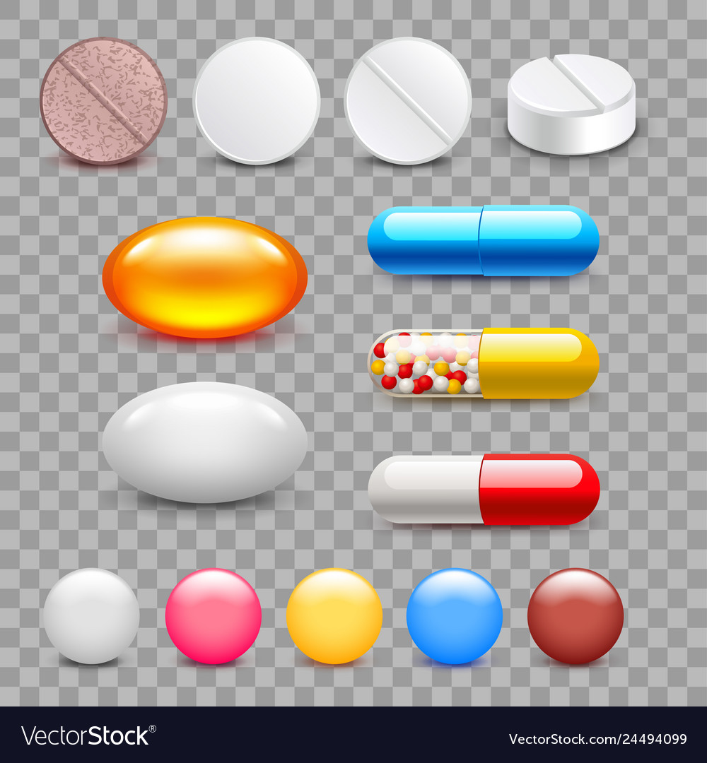 Different medicine pills icons isolated set Vector Image