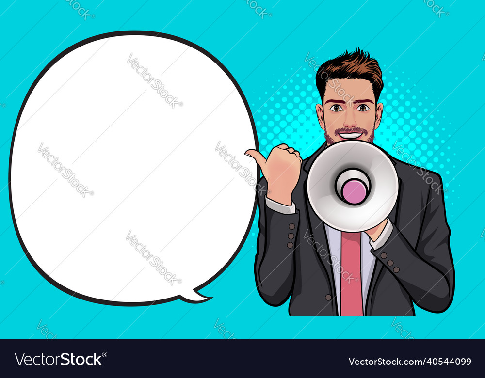 Man holding megaphone announcing something Vector Image