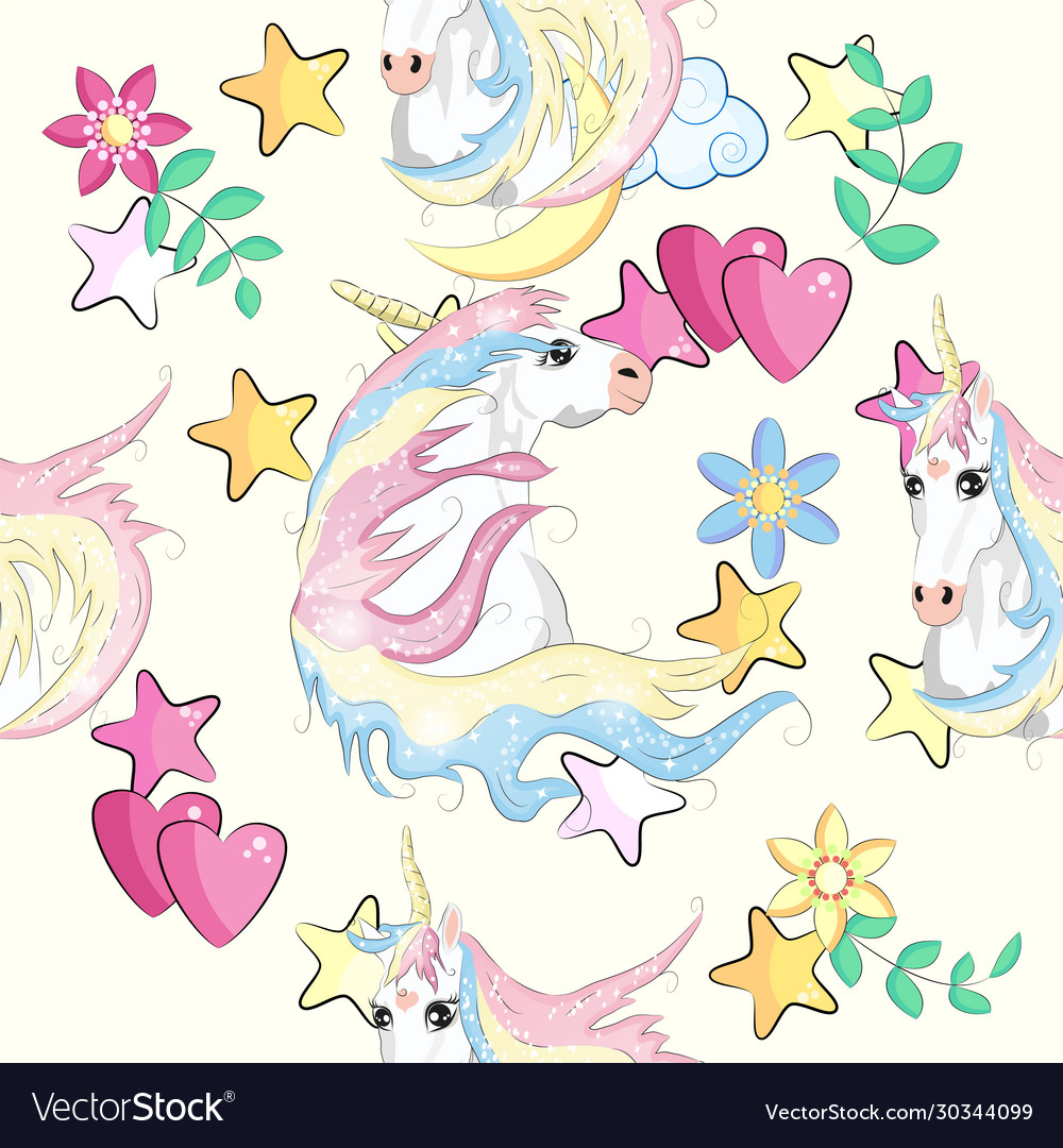 Pattern with cute unicorns cloudsrainbow