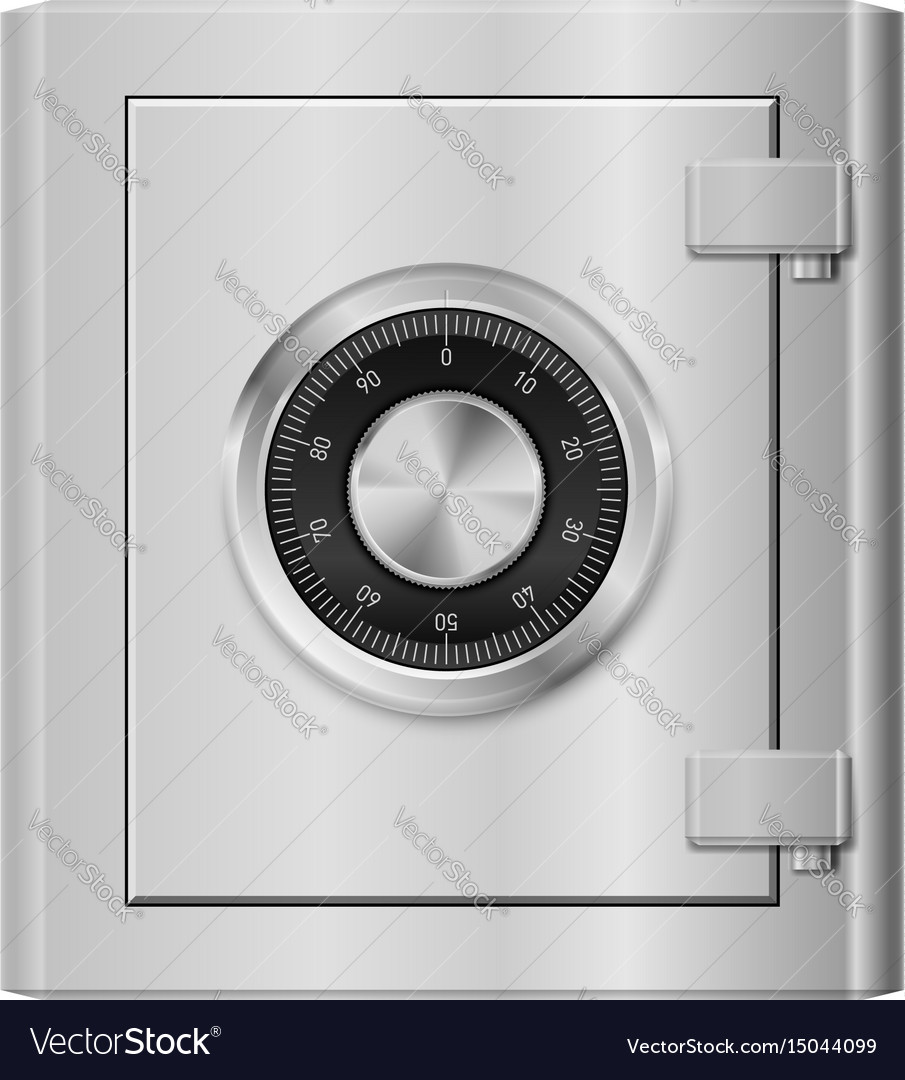 Realistic steel safe on white background