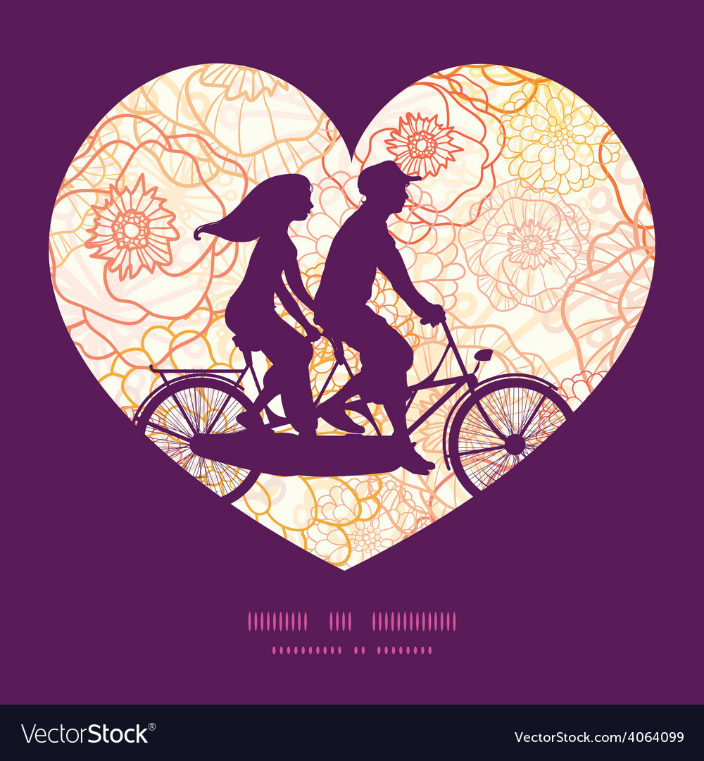 Warm flowers couple on tandem bicycle heart