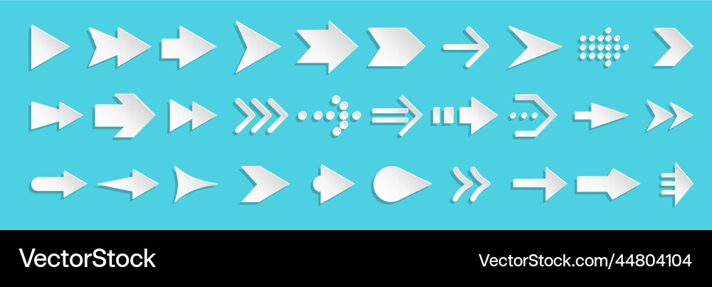 Arrow pointer cursor paper cut white web icon set Vector Image